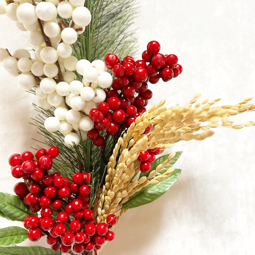 お正月2026】若松と紅白南天の稲穂飾り 2wey 正月飾り しめ縄飾り