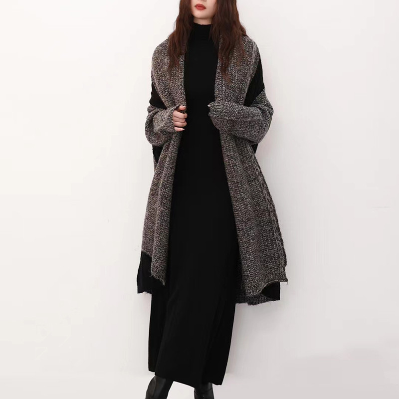 切り替えデザインでゆるっとレイヤード見え♪ミックスニットワンピース