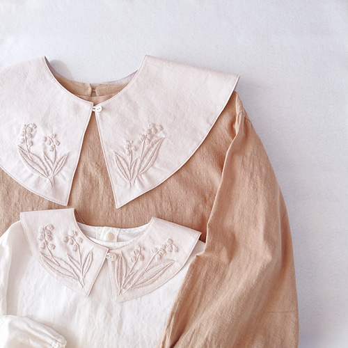 手刺繍つけ襟【アンティークすずらん】大人フリーサイズ 「ナチュラル