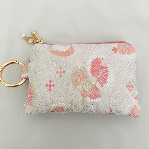 インド刺繍リボン 刺繍リボン ファスナーポーチ ポーチピンク