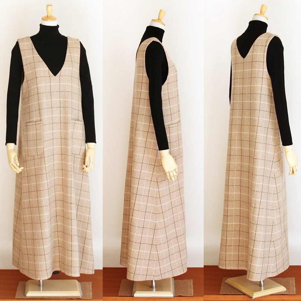 冬物sale c_o_c_o_r_o　ウール起毛チェックジャンパースカート 6,000円