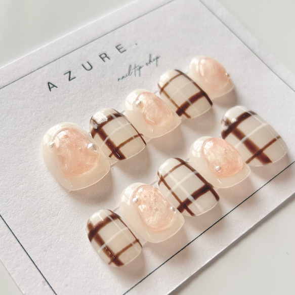 ブラウンネイルナチュラルネイルぷっくりネイルピンクネイルニュアンスネイル春ネイル夏ネイルつけ爪ネイルチップ春夏秋冬 1枚目の画像