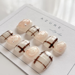 ブラウンネイルナチュラルネイルぷっくりネイルピンクネイルニュアンスネイル春ネイル夏ネイルつけ爪ネイルチップ春夏秋冬 2枚目の画像