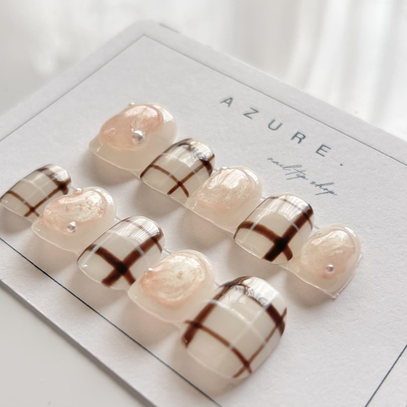 ブラウンネイルナチュラルネイルぷっくりネイルピンクネイルニュアンスネイル春ネイル夏ネイルつけ爪ネイルチップ春夏秋冬 2枚目の画像