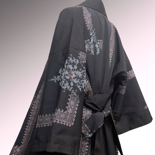 ラメ刺繍可愛い 着物ガウン ドレスガウン 羽織 着物リメイク