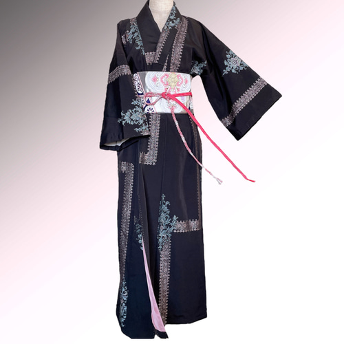 ラメ刺繍可愛い 着物ガウン ドレスガウン 羽織 着物リメイク
