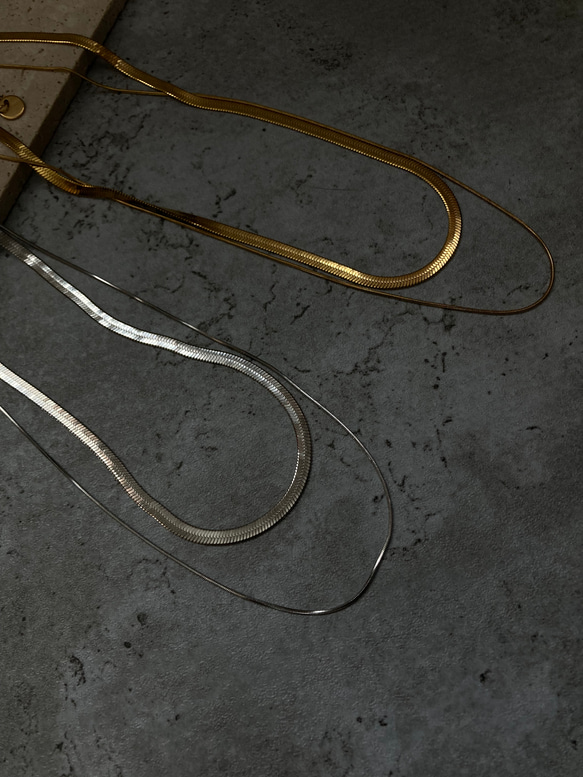 ーレイヤードスネークチェーンネックレスー　サージカルステンレス　チェーンネックレス　スネークチェーン　ネックレス 16枚目の画像