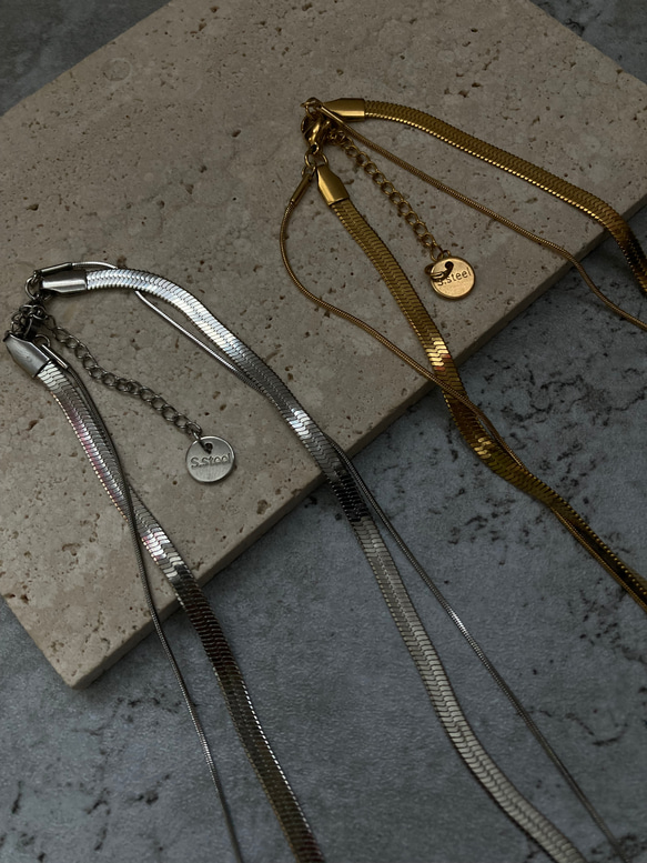 ーレイヤードスネークチェーンネックレスー　サージカルステンレス　チェーンネックレス　スネークチェーン　ネックレス 15枚目の画像