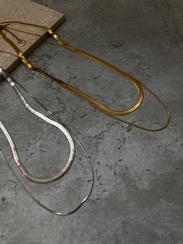 ーレイヤードスネークチェーンネックレスー　サージカルステンレス　チェーンネックレス　スネークチェーン　ネックレス 17枚目の画像