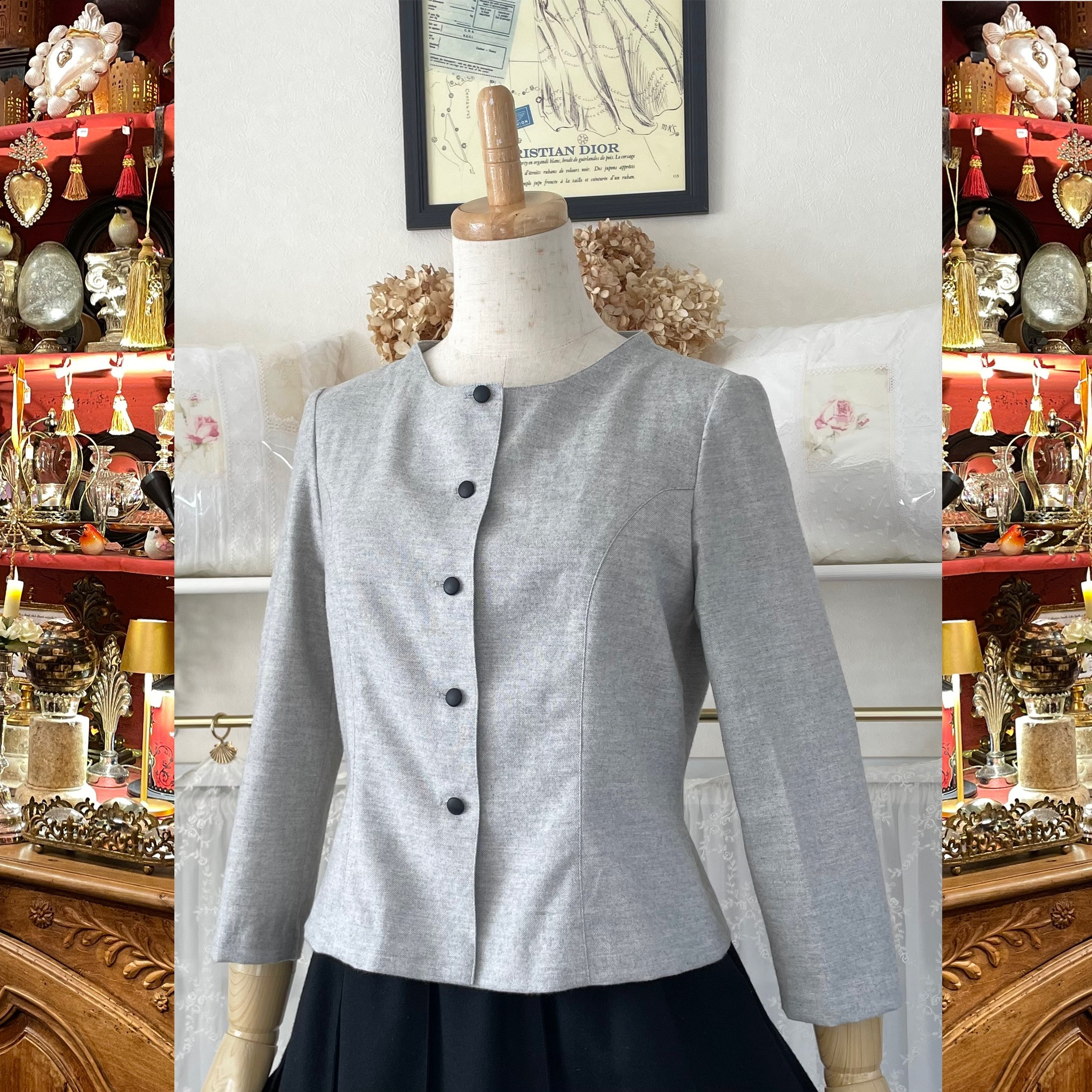 ♦️Sale!♦️ライトグレーウールのブラウス『前開き・七分袖・ハオリモノ・カーディガン・シンプルシック』