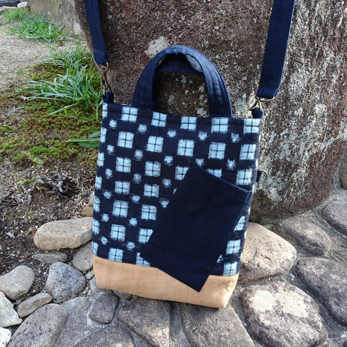 酒袋 藍染め ショルダー 2way バッグ ショルダーバッグ かよさん古布