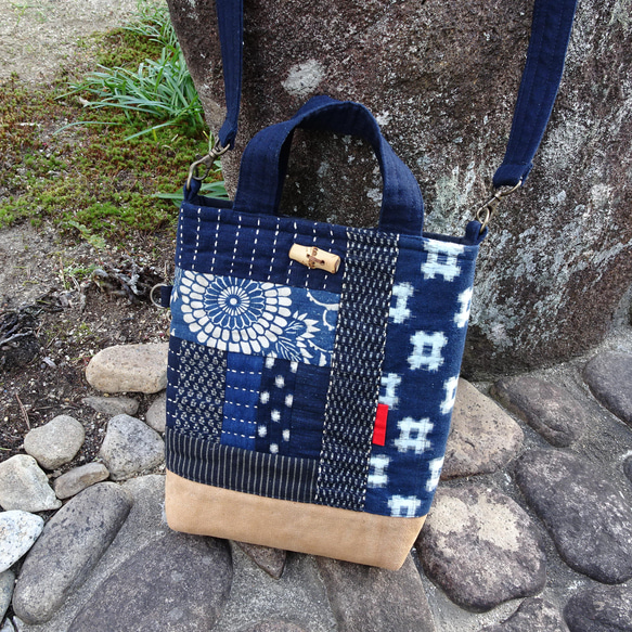 酒袋 藍染め ショルダー 2way バッグ ショルダーバッグ かよさん古布