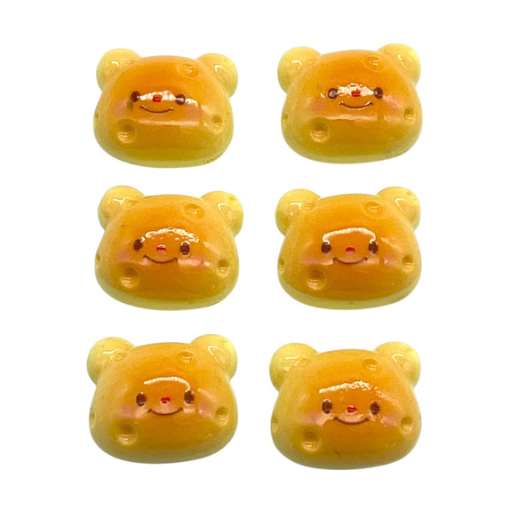 アクリルパーツ デコ クマ 6個 パン風 こんがり ハンドメイド 手芸 材料 貼り付け pt-2666 3枚目の画像