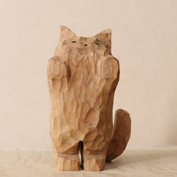 「お手上げな猫」招き猫 木彫り 木製 ネコの置物 インテリア雑貨（木材：山桜）（No.N0055） 18枚目の画像