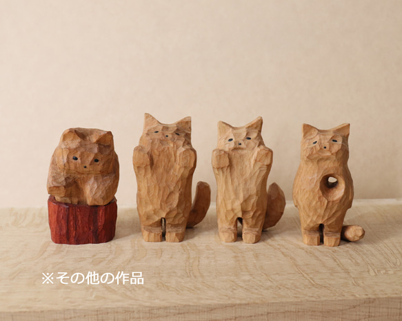 「お手上げな猫」招き猫 木彫り 木製 ネコの置物 インテリア雑貨（木材：山桜）（No.N0055） 20枚目の画像