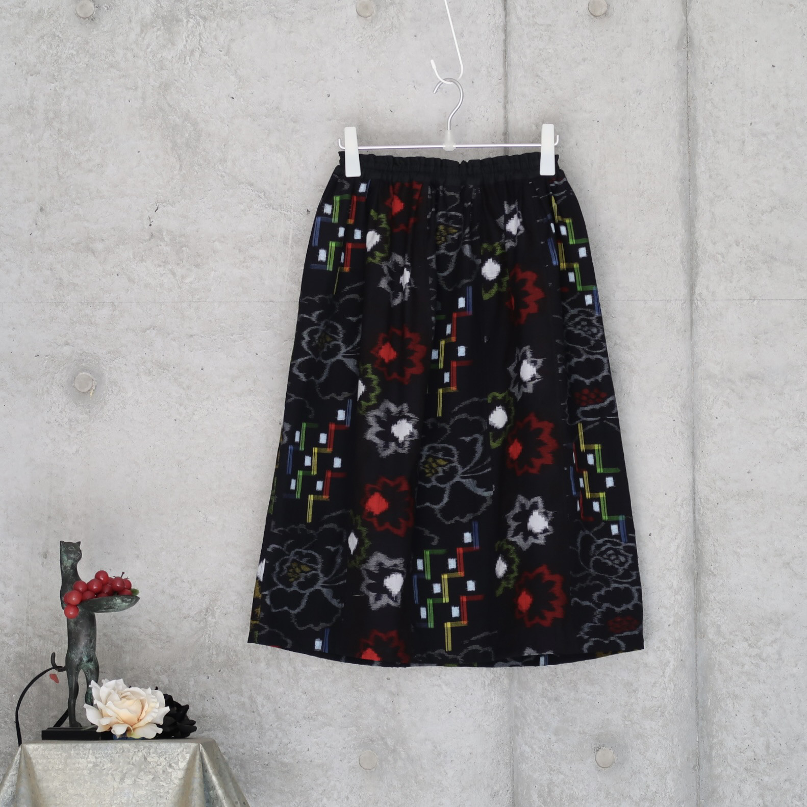 藍染　木綿のスカート　パッチワーク　/フリーサイズ   着物リメイク