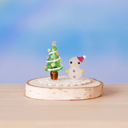 【クリスマス雑貨】ガラス細工　ツリー&雪だるま 小さな ガラス細工のクリスマスツリー ＆ 雪だるま（C） （ミニチュア