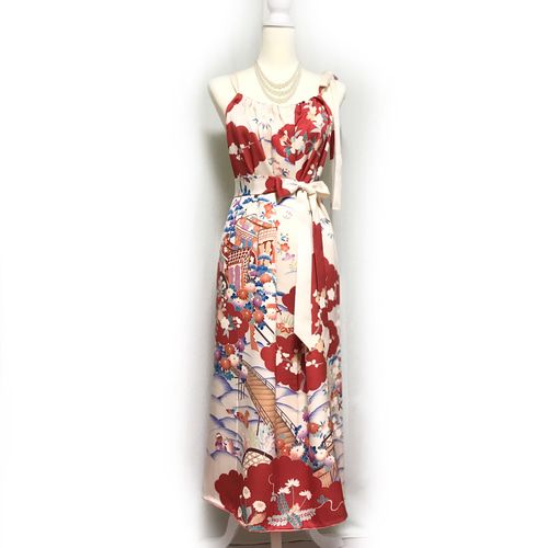 正絹】着物リメイク 豪華振袖ドレス&ショールのセット／キャミ