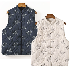 花刺繍中綿ベスト キルティング中綿暖かいジャケット チャイナ