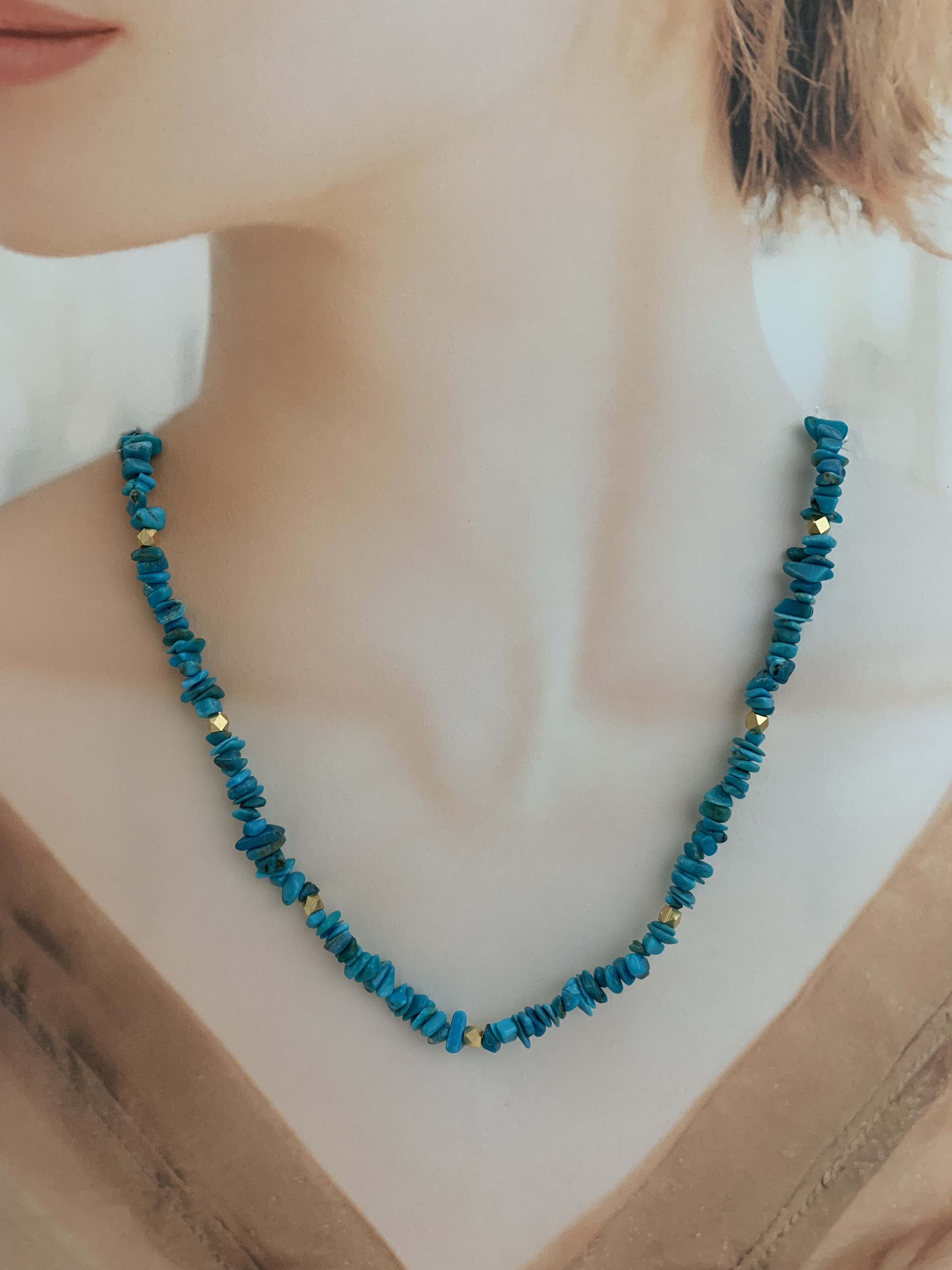 【上質】アリゾナターコイズネックレス K14GF使用 ゴールド 金 真鍮