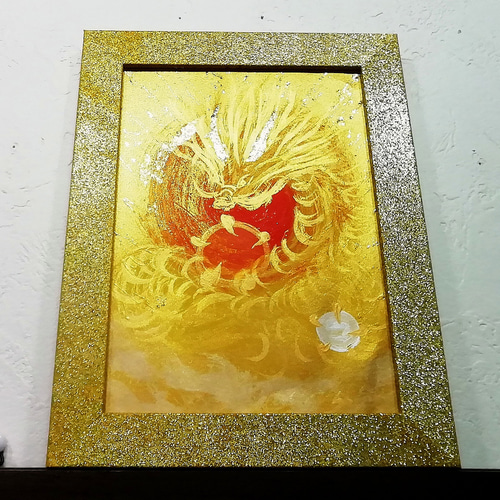 風水吉兆絵画＊神々の唱（うた）～金龍と赤富士～富 情熱 行動力 商売  