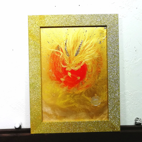 風水吉兆絵画＊神々の唱（うた）～金龍と赤富士～富 情熱 行動力 商売  
