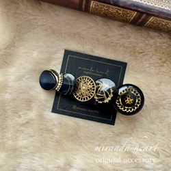 ツイードボタンとファーのアンティーク風秋冬ヘアクリップ ボルドーと