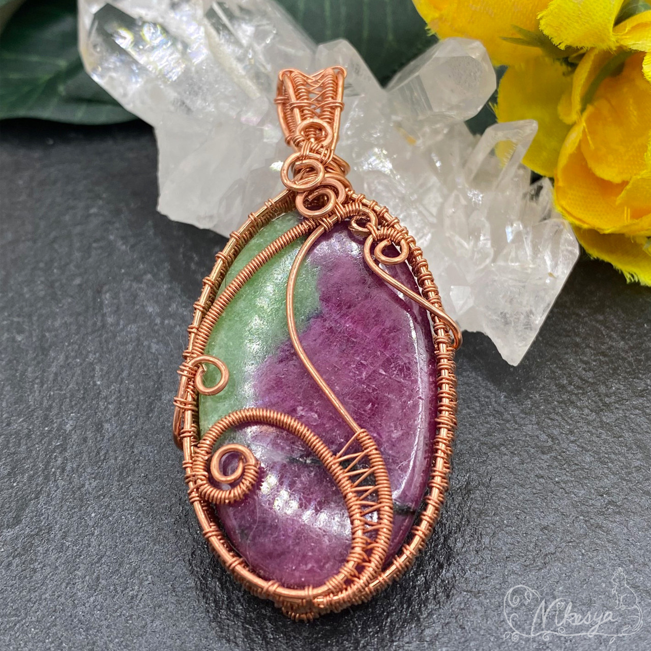 ルビーインゾイサイト(Ruby Zoisite)のペンダントトップ【ワイヤーアクセサリー】【一点もの】【送料無料】