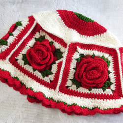 即納》薔薇モチーフ クロシェハット グラニースクエアハット かぎ編み