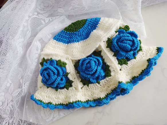 極美品 皇室御用達 マキシン お花モチーフ ラビットウール クロッシェハット 即納》薔薇モチーフ クロシェハット グラニースクエアハット かぎ編み