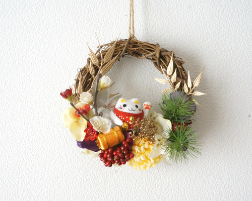 Creema限定・猫の日2026】招き猫のお正月リース しめ縄・しめ飾り