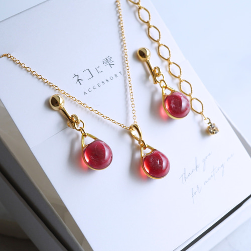 送料無料】イヤリング ネックレス セット ガーネット 1月誕生石 赤