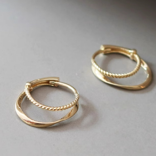 ＊2点セット＊10金【2×10mm 定番フープピアス】K10刻印入 新品！ ピアス フープ k10 地金 10金 10k 2重フープピアス クロッシング