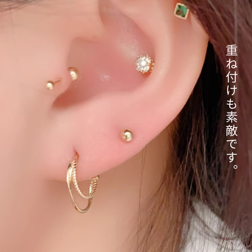 10K（両耳）K10YG2連フープピアス K10ゴールド2連モチーフ