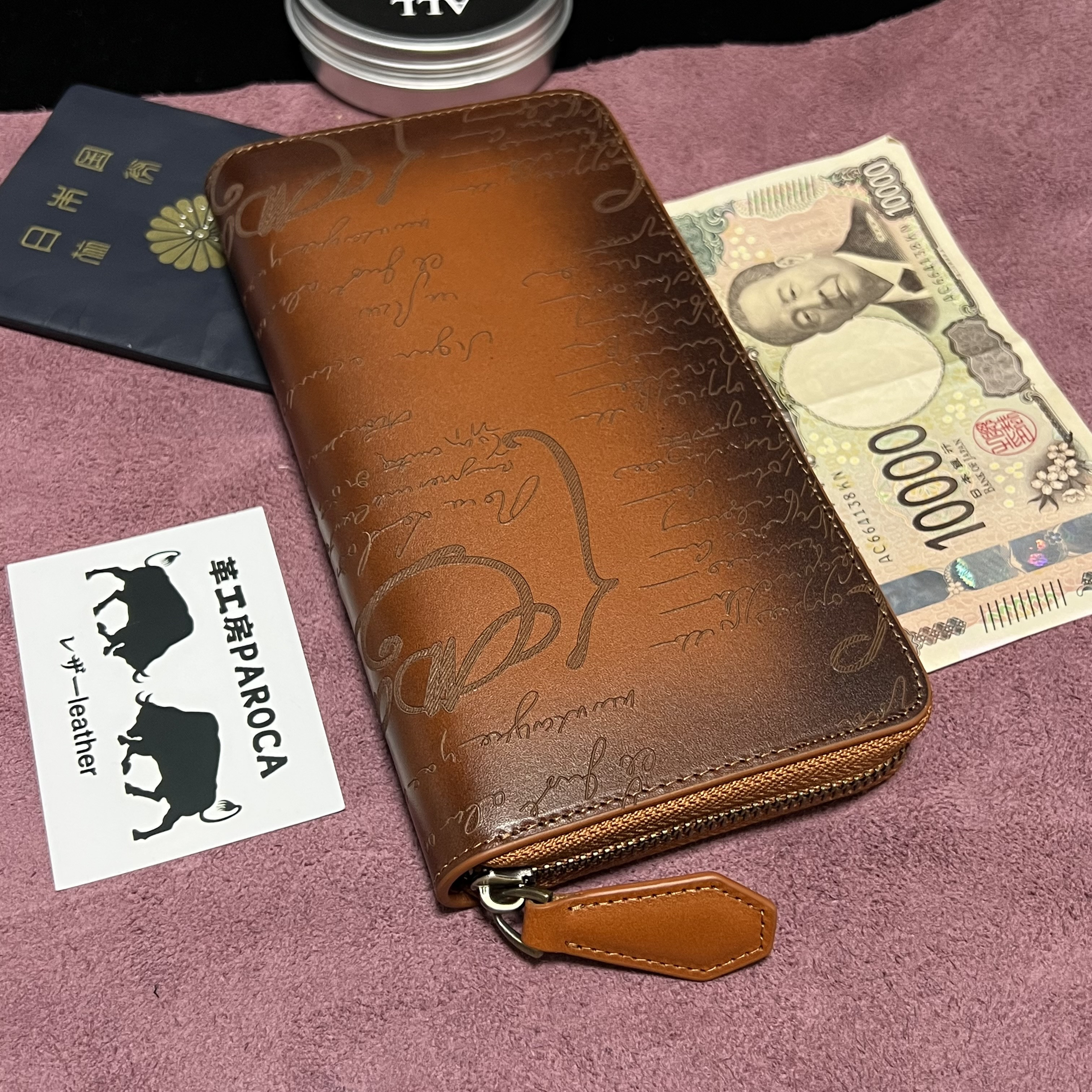 ブラウン　イタリアンレザー ハンドメイド 　長財布　メンズ 牛革本革男女兼用