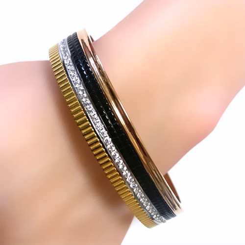 3カラー 三連 キャトル ダイヤ バングル ブレスレット ブレスレット