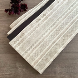 アクセントレース 半幅帯 亜麻色／千鳥格子 和装小物（帯・半襟