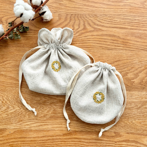 mimosa おまとめ同梱 mimosa 巾着ポーチ☆選べる/マチ無・マチ有☆ミモザ グレー