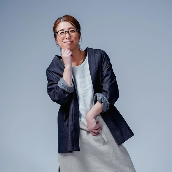 【soco】美シルエット 洗練されしデニムカーディガン / ダークインディゴ h042f-din2 5枚目の画像