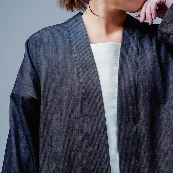 【soco】美シルエット 洗練されしデニムカーディガン / ダークインディゴ h042f-din2 16枚目の画像