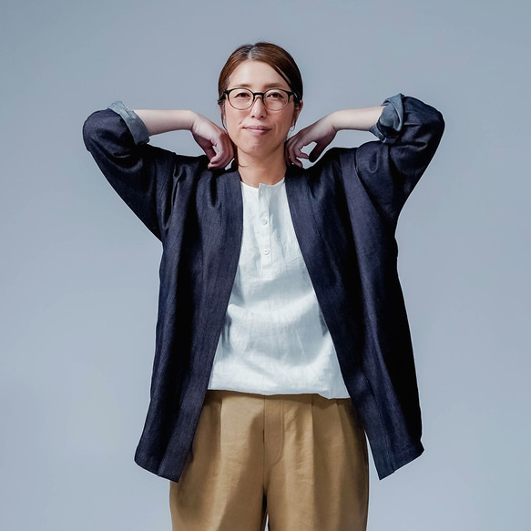 【soco】美シルエット 洗練されしデニムカーディガン / ダークインディゴ h042f-din2 13枚目の画像