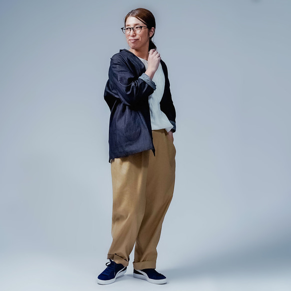 【soco】美シルエット 洗練されしデニムカーディガン / ダークインディゴ h042f-din2 15枚目の画像