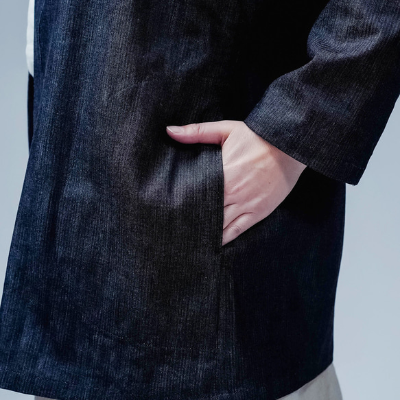 【soco】美シルエット 洗練されしデニムカーディガン / ダークインディゴ h042f-din2 18枚目の画像