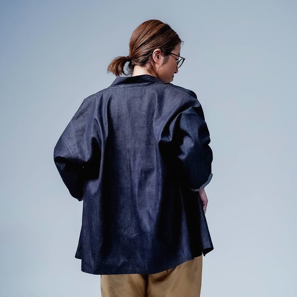 【soco】美シルエット 洗練されしデニムカーディガン / ダークインディゴ h042f-din2 14枚目の画像