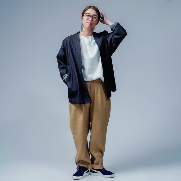 【soco】美シルエット 洗練されしデニムカーディガン / ダークインディゴ h042f-din2 11枚目の画像