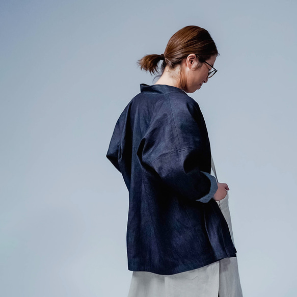 【soco】美シルエット 洗練されしデニムカーディガン / ダークインディゴ h042f-din2 6枚目の画像