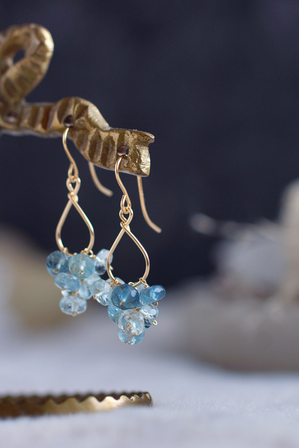 サンタマリア カラー アクアマリン 一粒 ドロップ ピアス 14kgf 14kgf