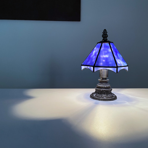 送料無料】ステンドグラス ミニランプ（ブルーパープル） オール