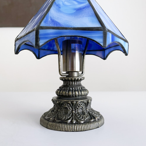 送料無料】ステンドグラス ミニランプ（ブルーパープル） オール