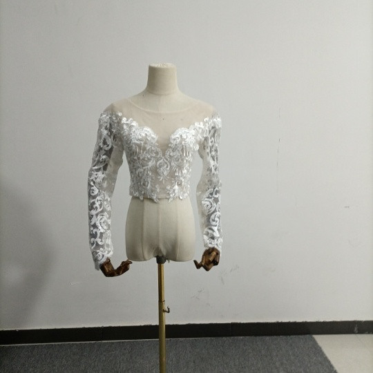 高品質！ ウエディングドレス中のボレロ 高級レース 背中見せ 長袖 結婚式 二次会 前撮り